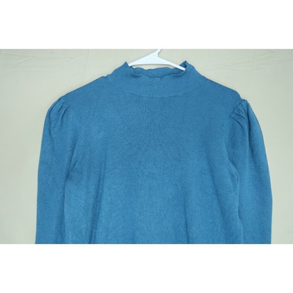 Marled Reunited Clothing Sweater Puff Sleeve Pullover Turquoise Women's Large - Picture 2 of 8